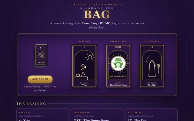Screenshot of the Arcana of the Bag demo page