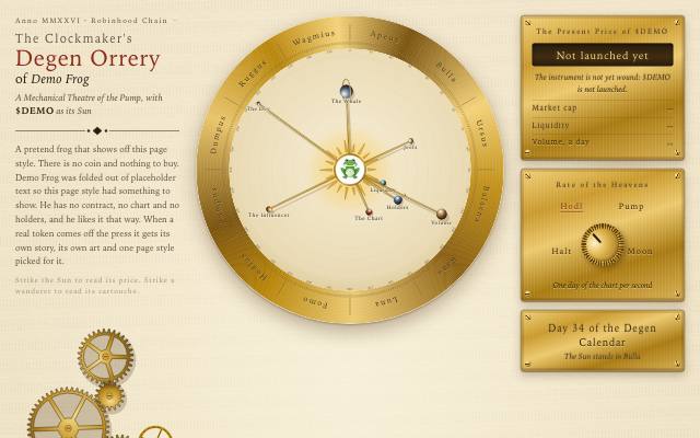 Screenshot of the The Degen Orrery demo page