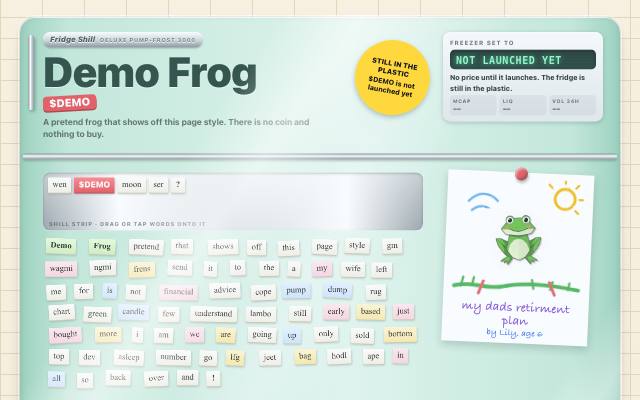 Screenshot of the Fridge Shill demo page